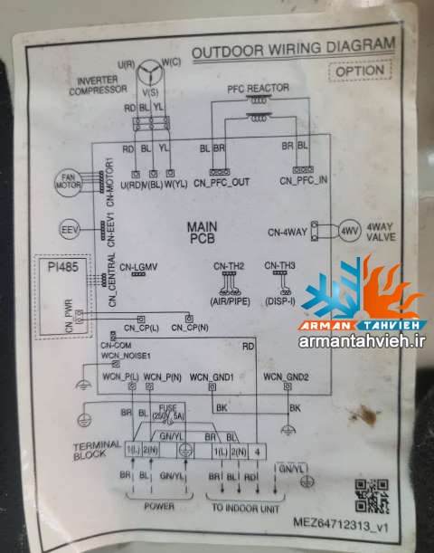 نقشه برق کولر گازی ال جی اینورتر یونیت بیرونی یا کندانسور